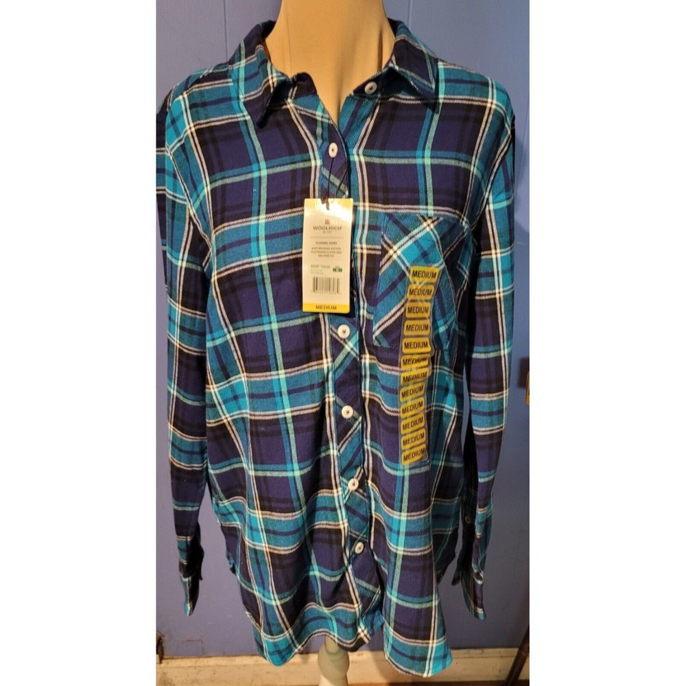 Woolrich Women's Soft Flannel Relaxed Fit Hi-Low Hem Shirt NWT Size Medium Blue